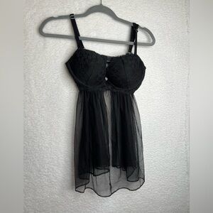 PREOWNED VICTORIAS SECRET‎ PUSH UP BABYDOLL BLACK LINGERIE SZ 36C NIGHTIE